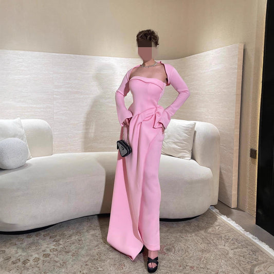 Elegant and Sexy Cape Strapless Slit Party Dress Two-Piece Set