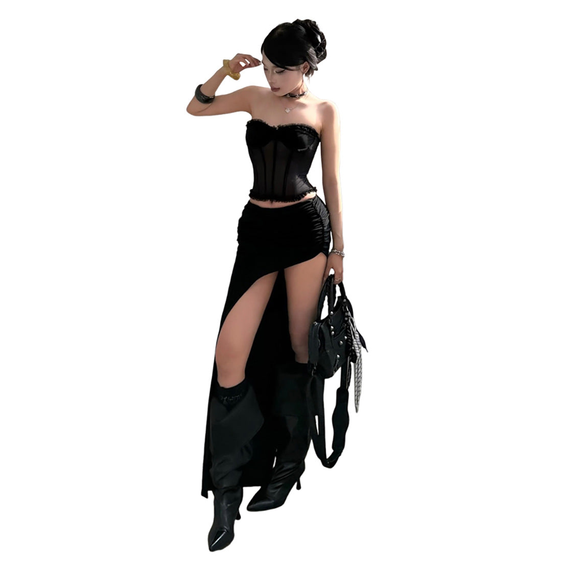 Temperament slim fit versatile top irregular skirt set