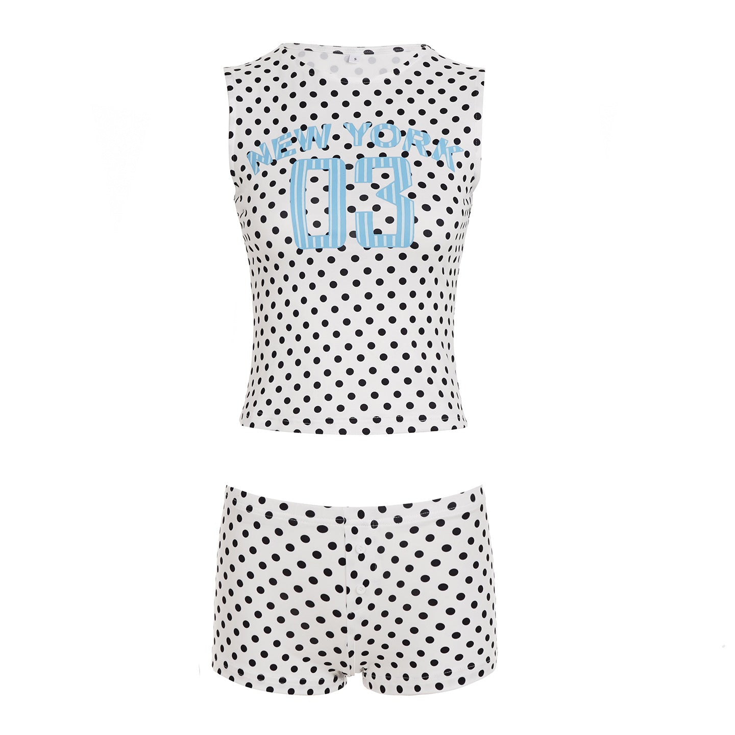 Style Digital Print Polka Dot Sleeveless Tank Top and Shorts Two-Piece Set Summer Sports Casual Spicy Girl Women's Clothing