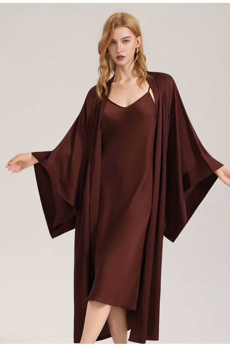 Solid color suspender outer robe two-piece set