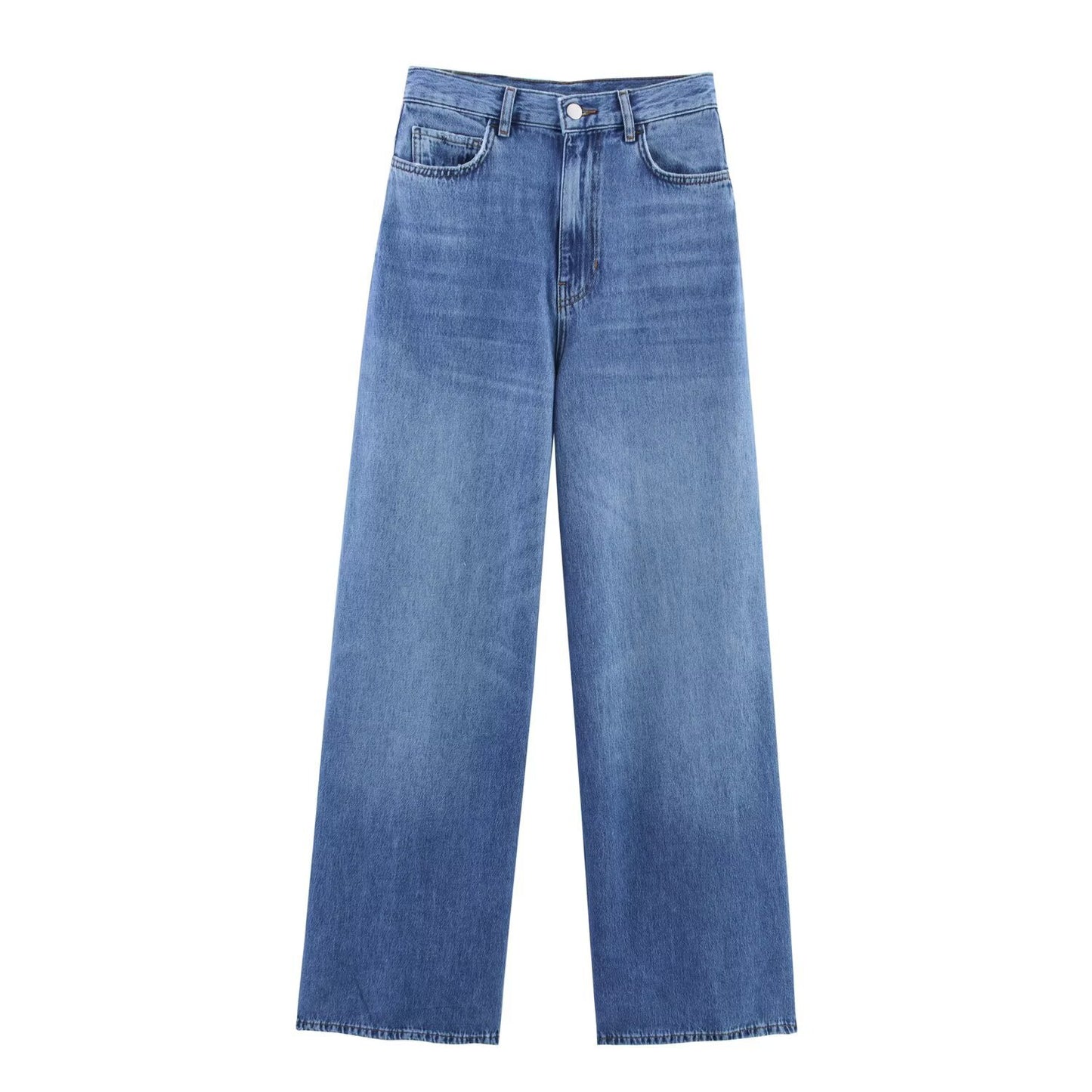 Women's Fashion Versatile Denim Polo Collar Bubble Sleeve Shirt + Long Pants Set