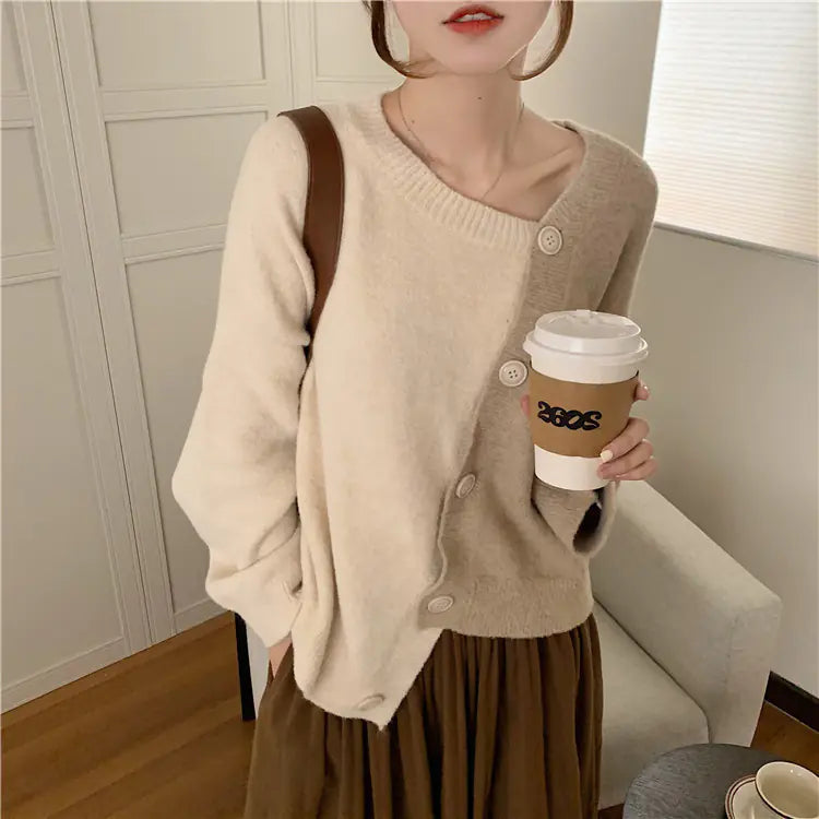 2020 Autumn Winter Chic Loose Color Block Knit Sweater