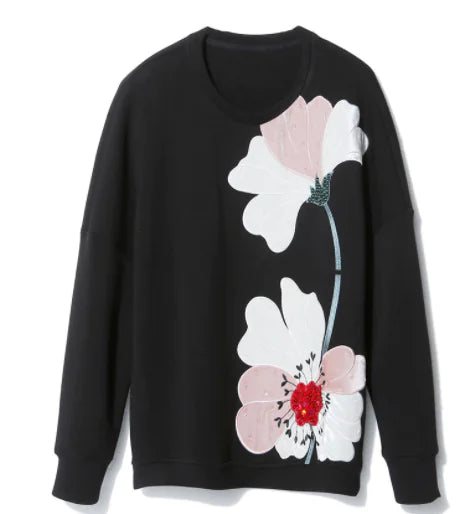 Heavy Industry Embroidered Flower Pullover Sweater