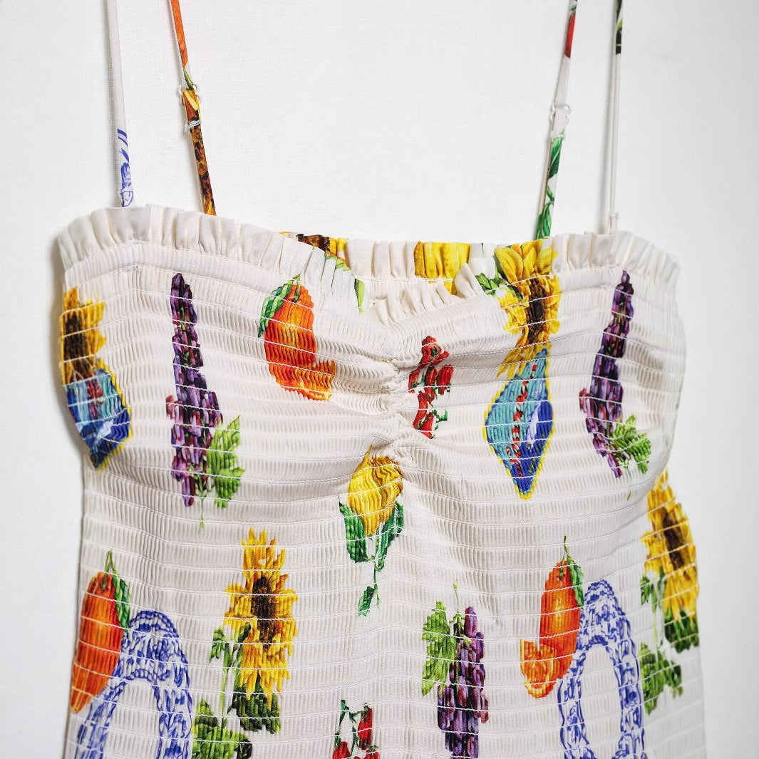 Low collar printed camisole dress for women