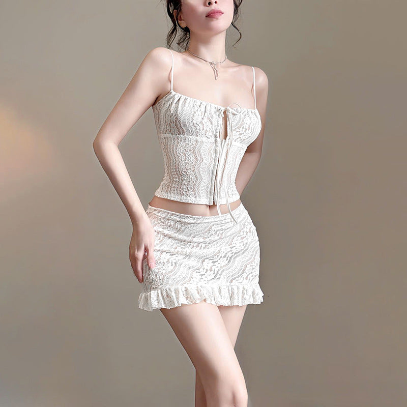 Casual camisole top high waist half body hip hugging skirt set for women