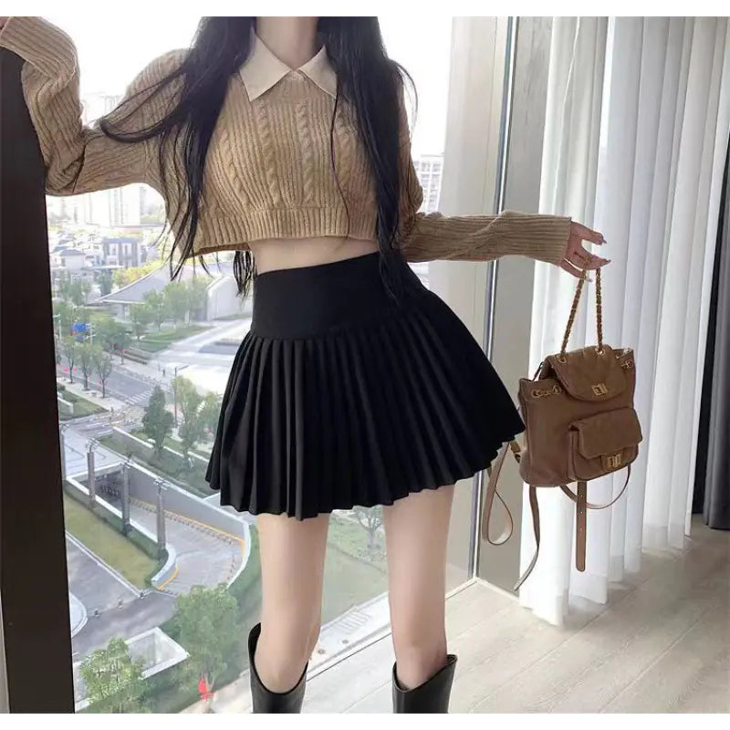 Lined Four Seasons Pleated Skirt in Preppy Style