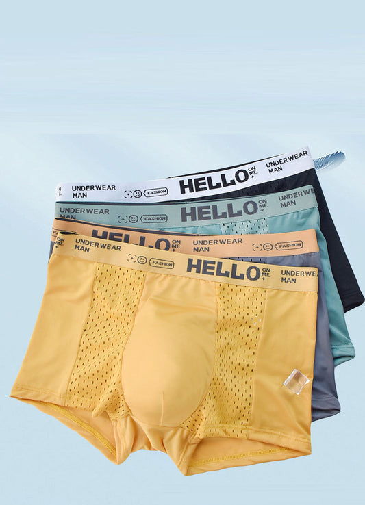 Ice silk mesh square corner shorts for boys sports flat bottom shorts quick drying air-conditioned underwear