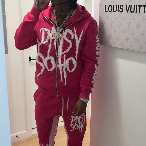 Casual Street Letter Print Full Zip Hoodie Jacket
