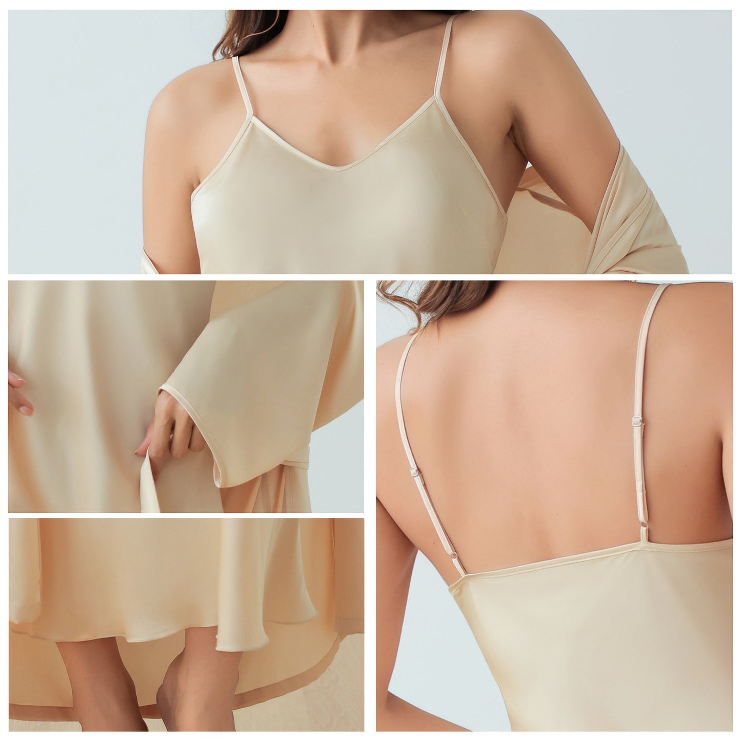 Women's Loose Strap Dress Robe Home Wear Long Sleep Robe Set