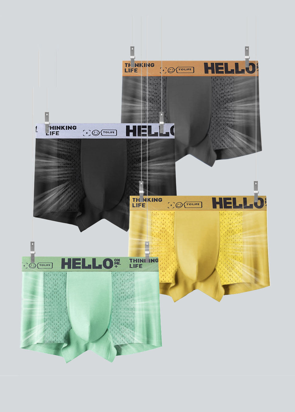 Ice silk mesh square corner shorts for boys sports flat bottom shorts quick drying air-conditioned underwear