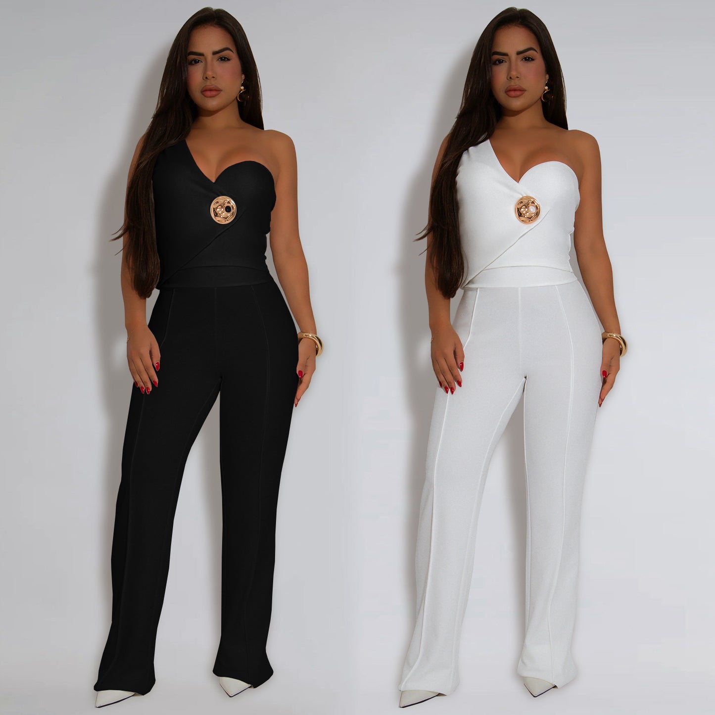 Elegant Slim Sleeveless Top and Long Pants Two-Piece Set for Women