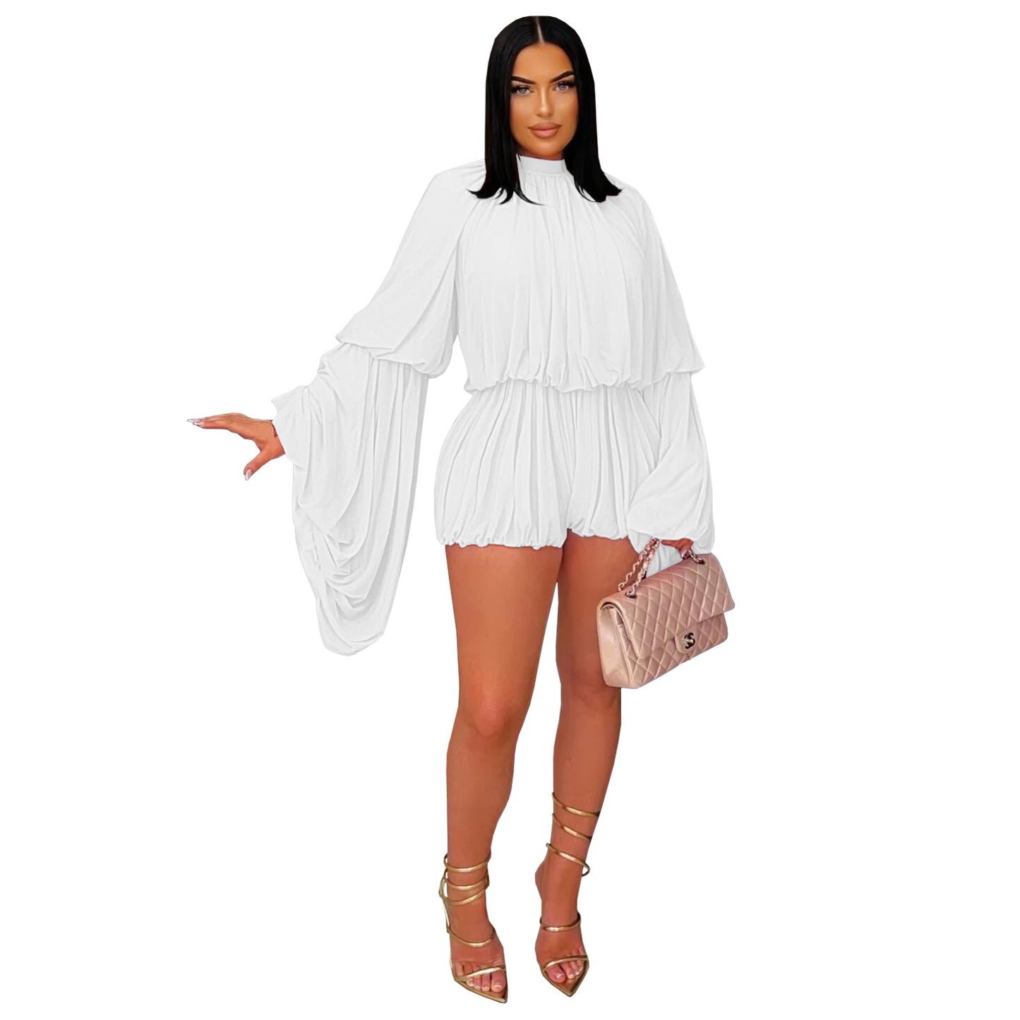 Casual Pleated Solid Color Jumpsuit Shorts