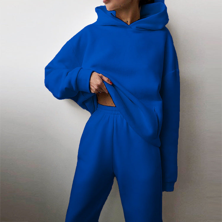 Women's Spring Hooded Set Solid Color Casual  Sports Sweatshirt Set