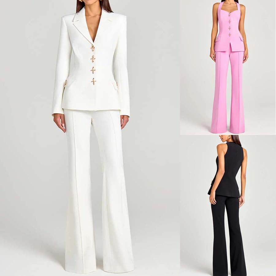 Elegant Long Sleeve Blazer Set with Vest and Trousers for Women  Autumn/Winter Fashion Style