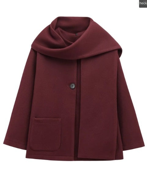 Women's Fashion Casual Blended Fabric Coat with Scarf