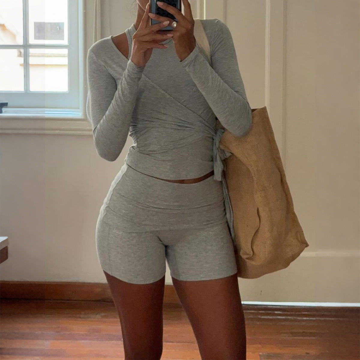 Long Sleeve Tank Top and Shorts Two-Piece Set for Women