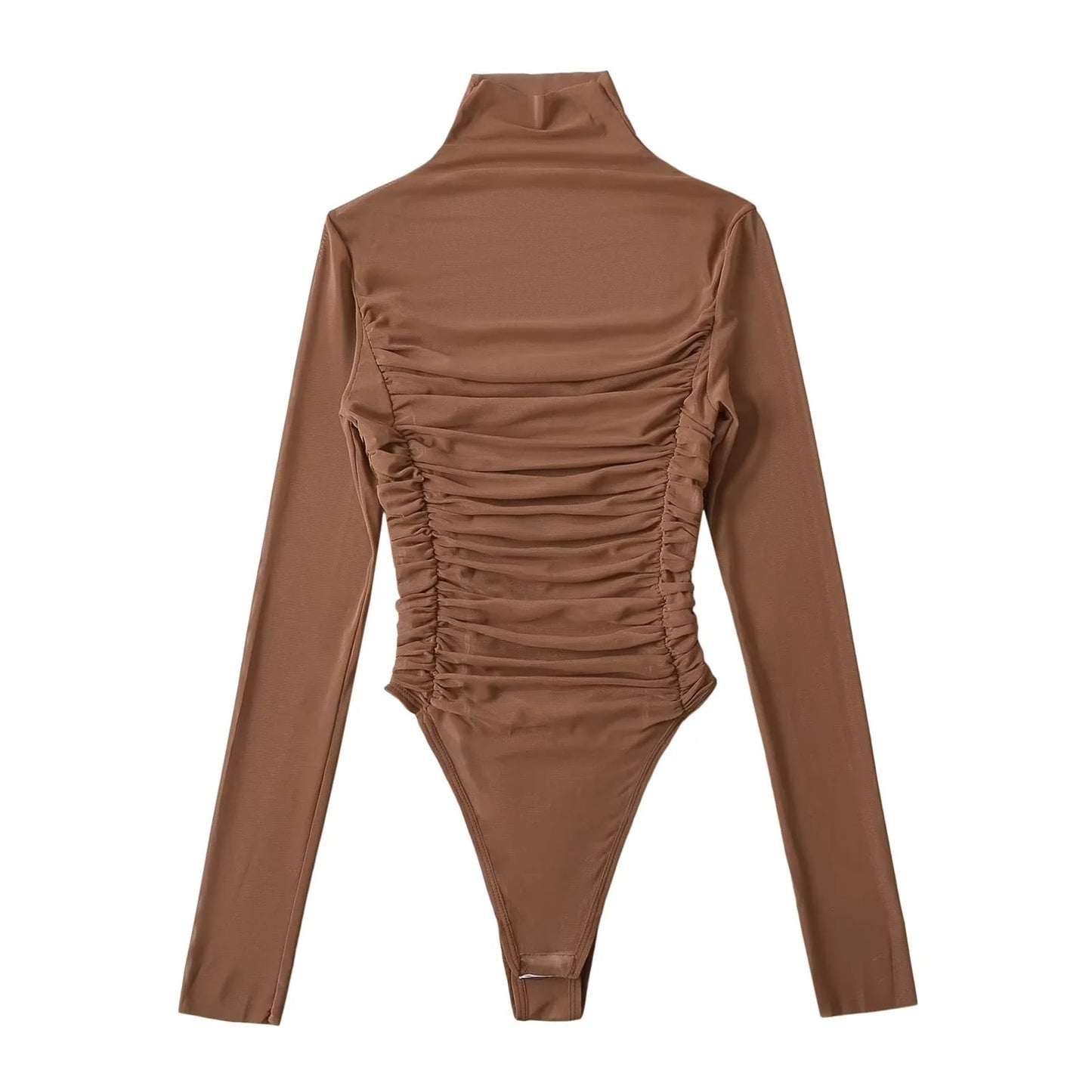 Slimming pleated high neck mesh jumpsuit