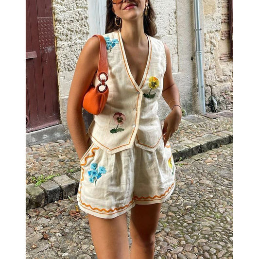 Sleeveless Printed Tank Top Set for Women - Fashionable and Casual Two-Piece Outfit for Spring and Summer