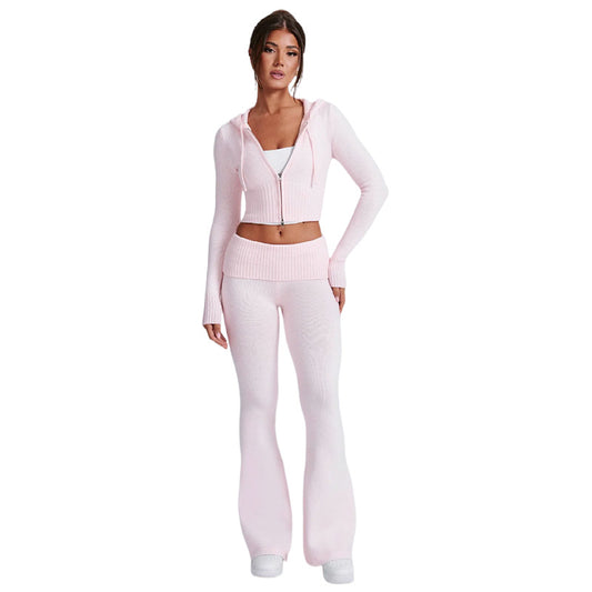 Women's Slim Short Hooded Top and Casual Pants Fashion Set Two-piece Suit