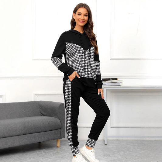 Sports Splicing Hooded Top and Pants Two-piece Set