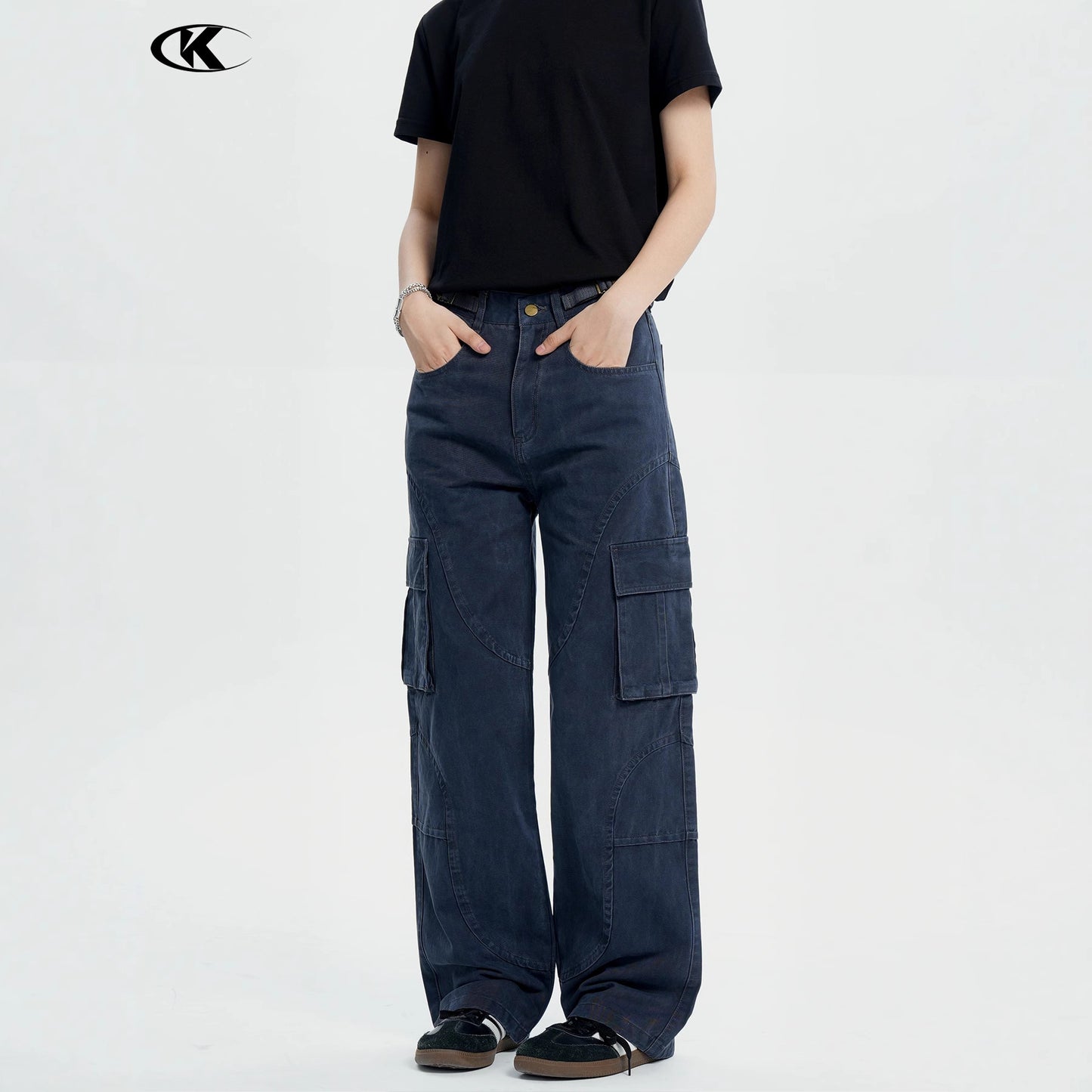Deconstructed Multi-Pocket Design Slim Straight Loose Wide-Leg Casual Long Pants