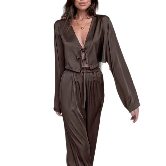 Elegant Long Sleeve T-Shirt and Trousers Set for Women
