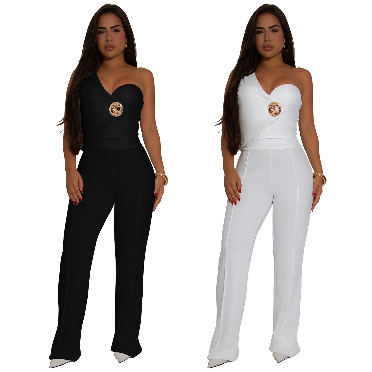 Elegant Slim Sleeveless Top and Long Pants Two-Piece Set for Women