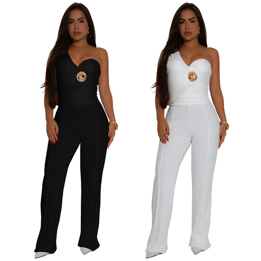 Elegant Slim Sleeveless Top and Long Pants Two-Piece Set for Women