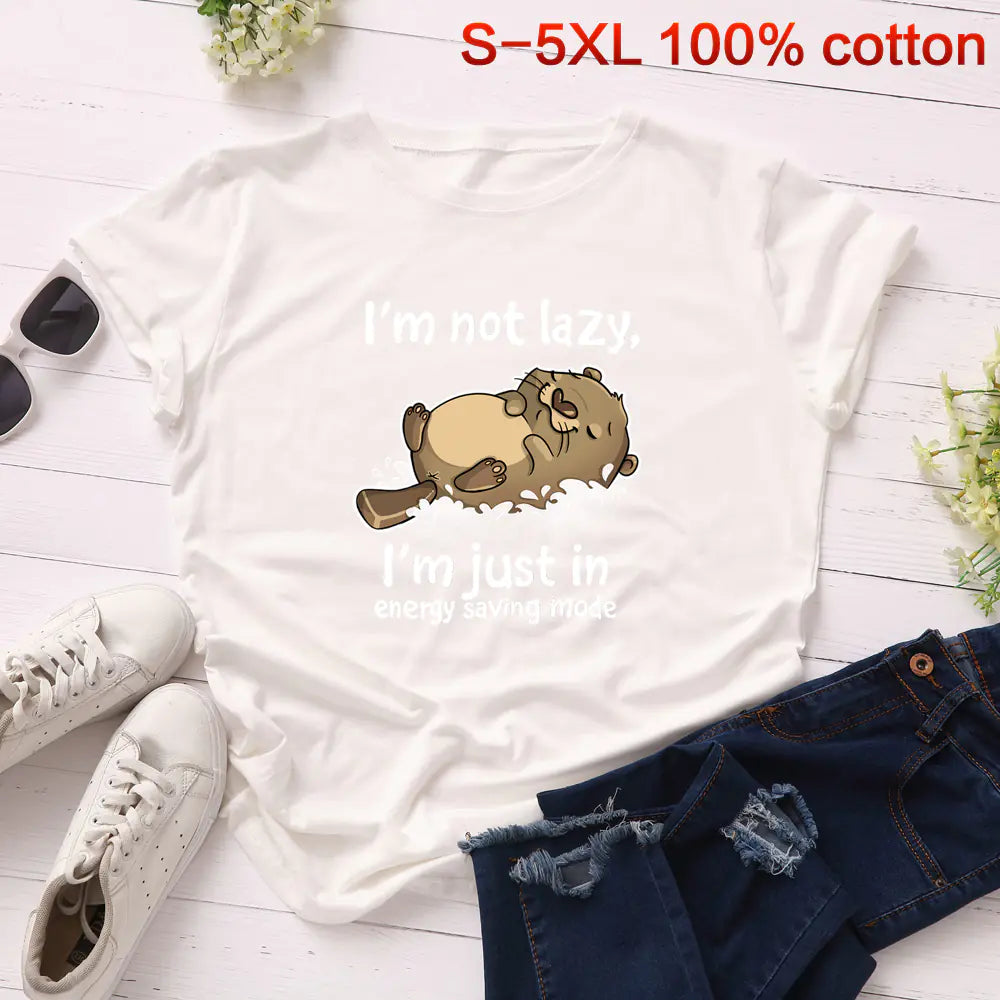 Summer Loose Fit Cat Print Short Sleeve T-Shirt