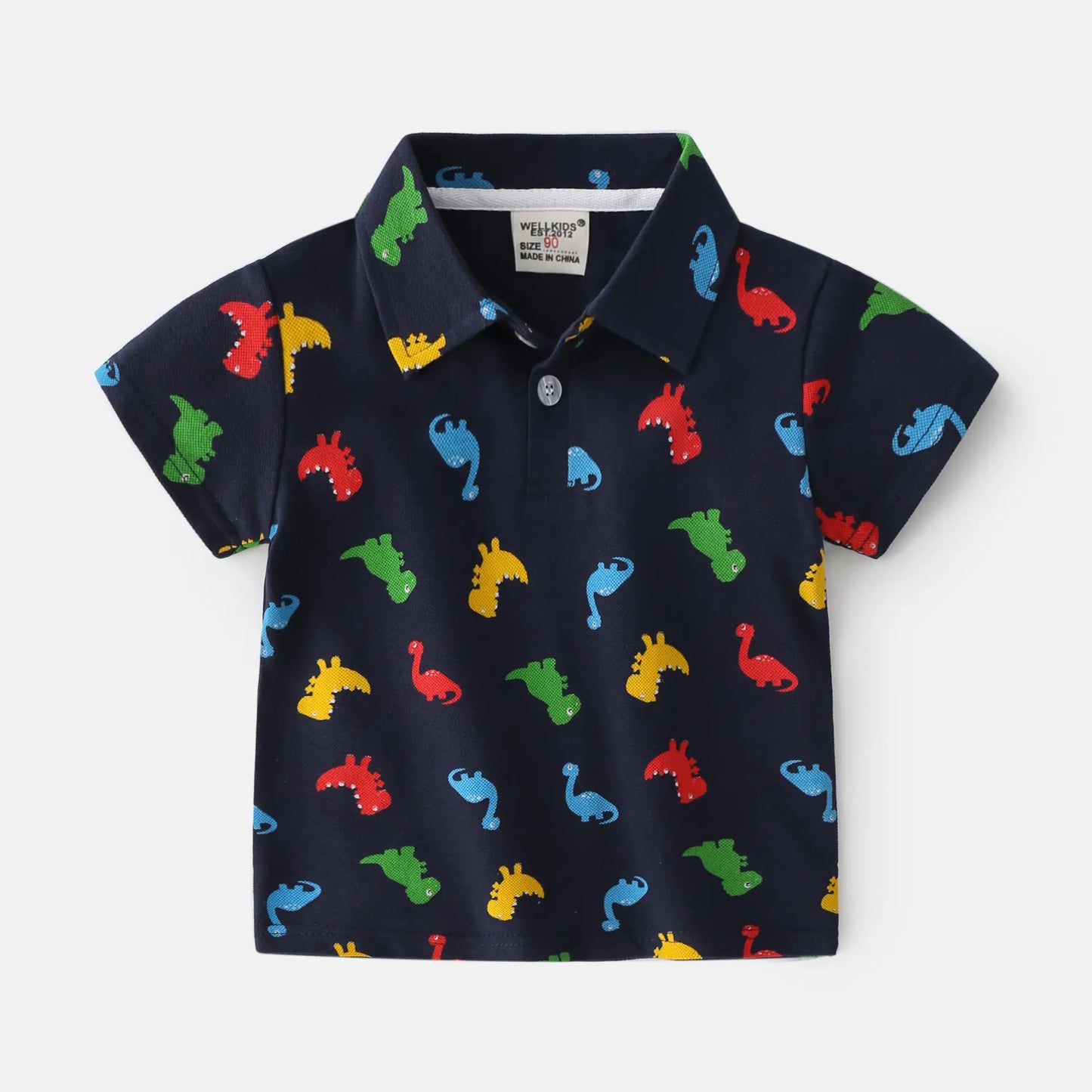 Summer Dinosaur Cartoon Print Boys' Short Sleeve Shirt