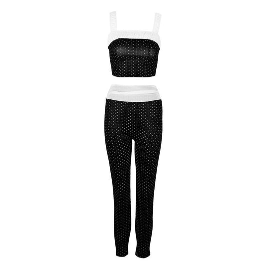Two-Piece Set Sexy Strap Color Block Camisole Slimming Long Pants