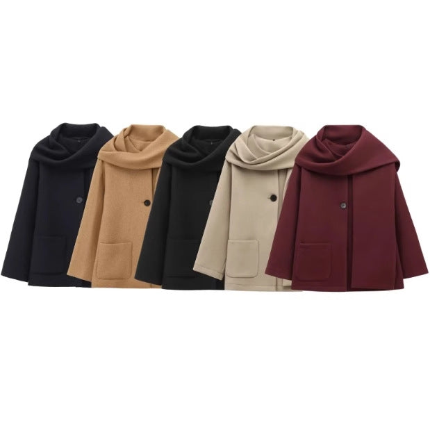Women's Fashion Casual Blended Fabric Coat with Scarf