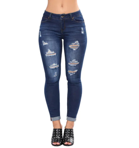 Blue Ripped Skinny Jeans with Distressed Slim Fit