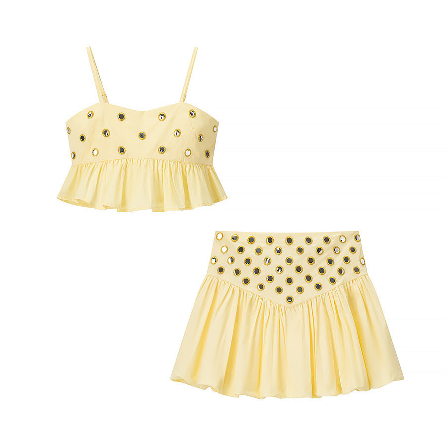 Elegant Pleated Hem Strapless Mini Skirt Set for Women