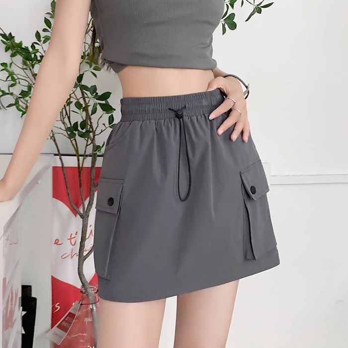 Gray Workwear Skirt Women's Summer Thin High-Waist A-Line Wide-Leg Mini Skirt American Quick-Dry Short Skirt Pants