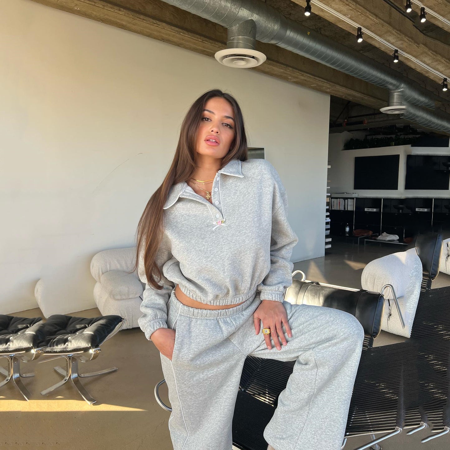 Loose Hoodie Two-Piece Set Drawstring Waist Hoodie Customization