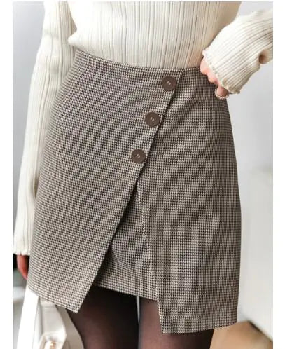 New High Waist Irregular Woolen Short Skirt for Women