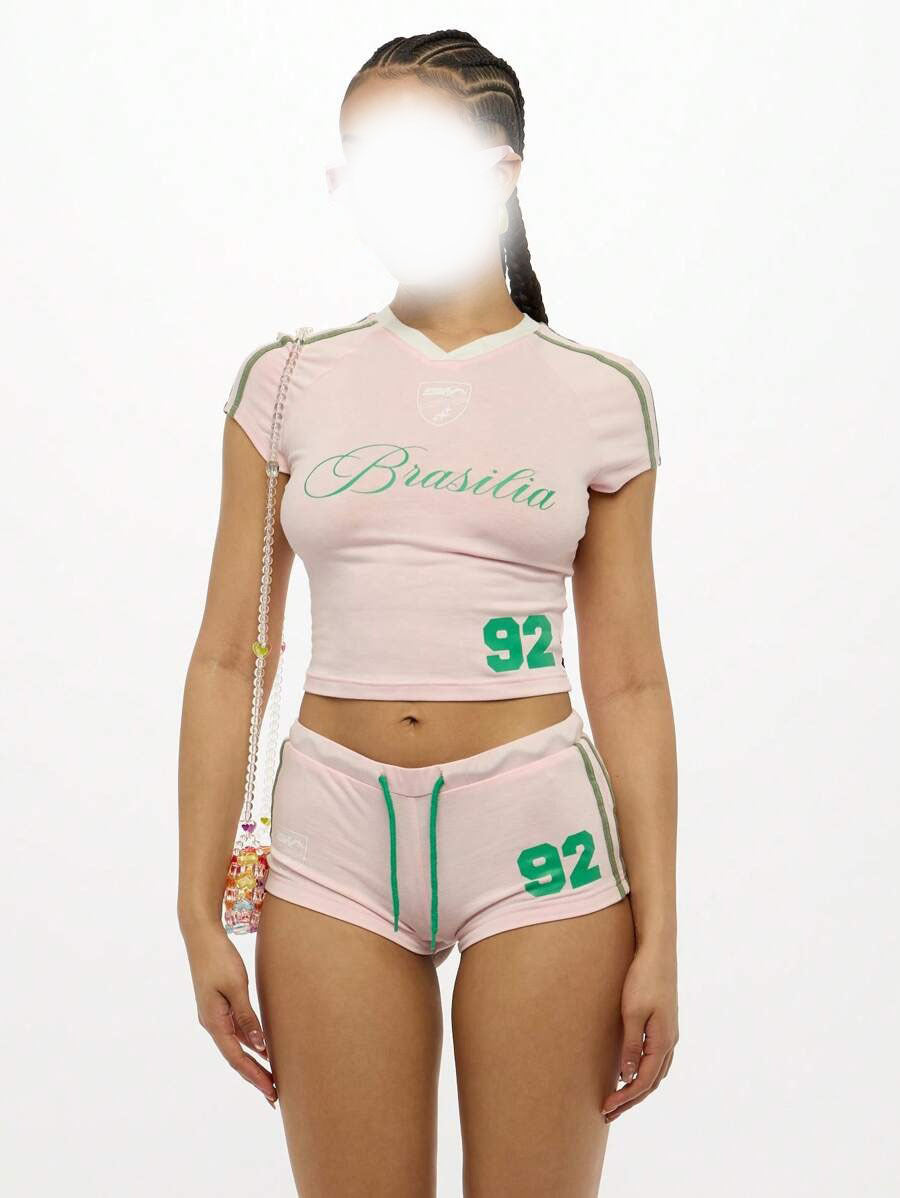 Summer New Street Style Slim Short Crop Letter Print Design Exposed Navel Slim Women's T-shirt