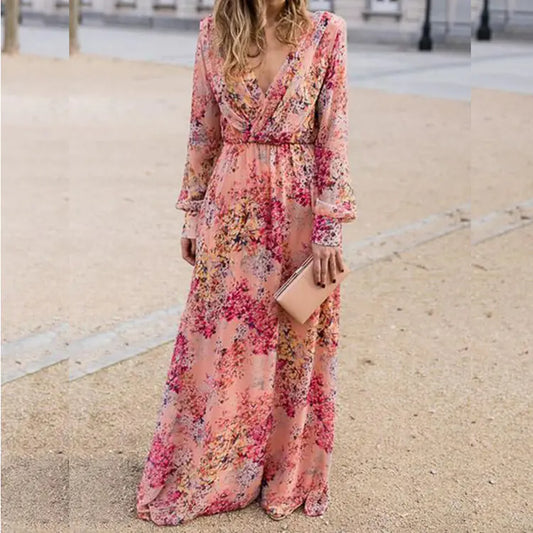 Slim V-Neck Tie Waist Swing Dress