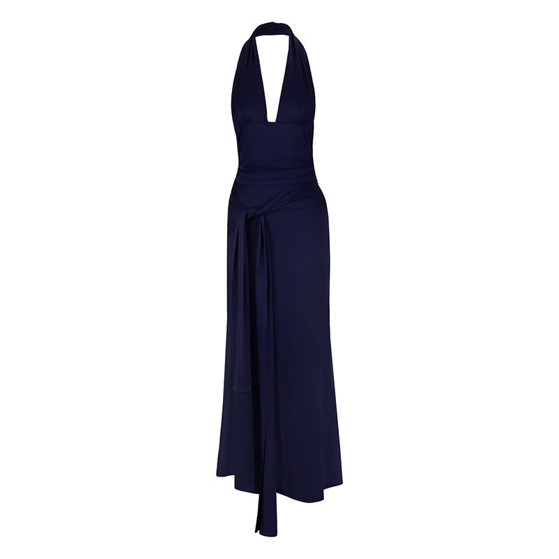 Sexy Off-the-Shoulder Waist-Cinching Top with Belt and Long Fitted Skirt