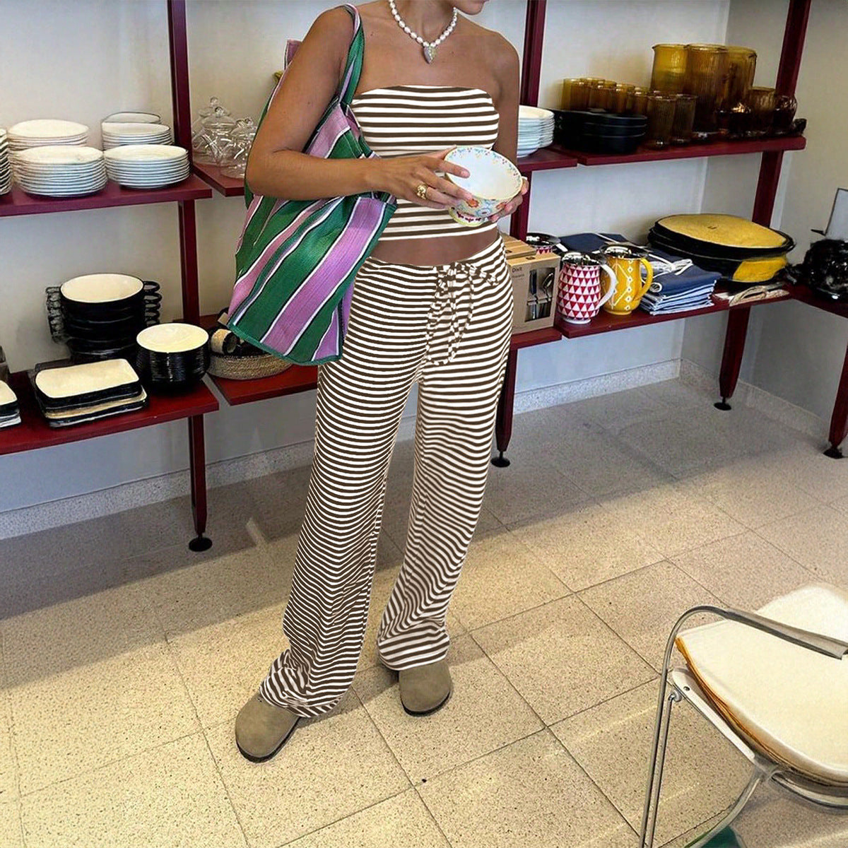 Casual Vacation Slim Long Pants Two-Piece Set Women's