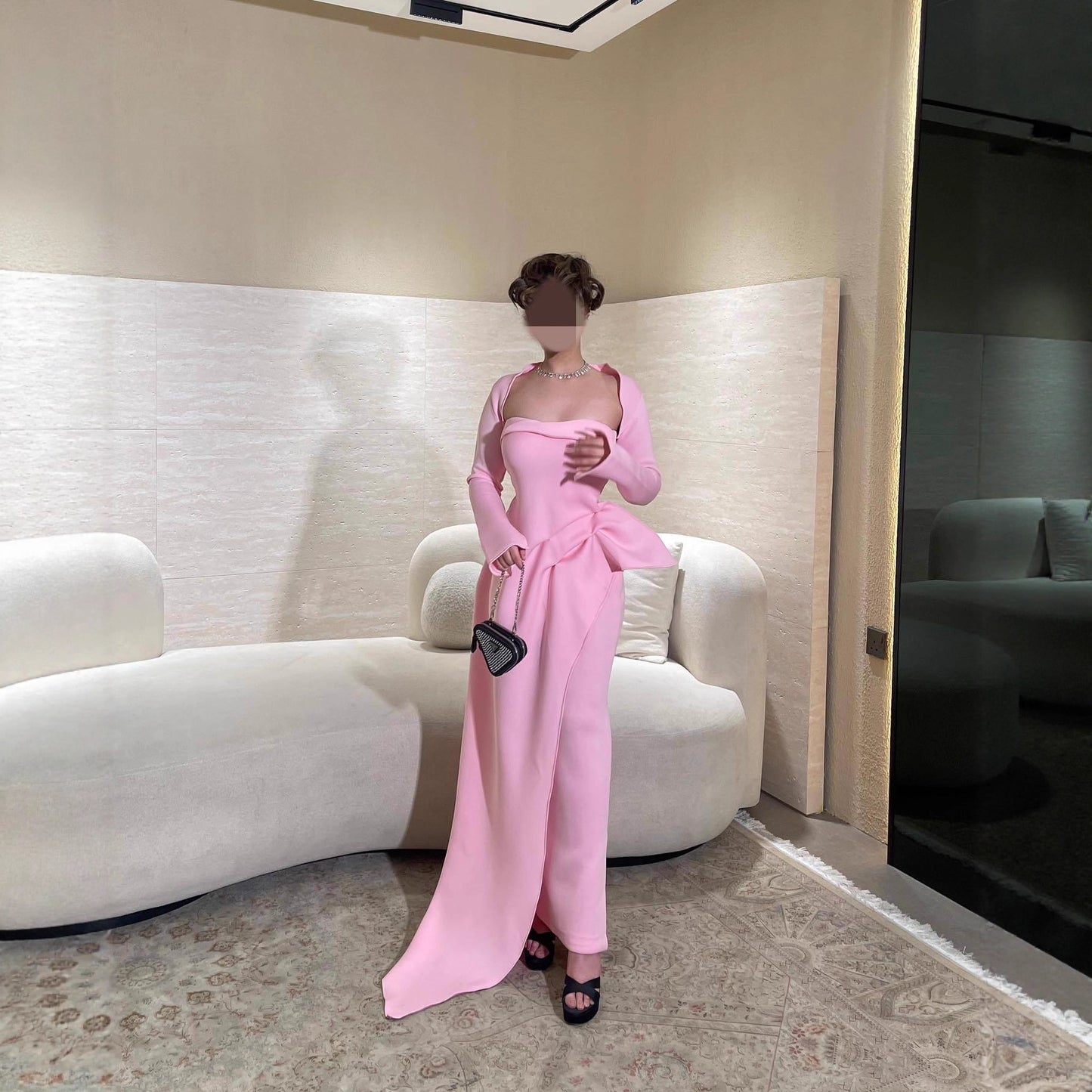 Elegant and Sexy Cape Strapless Slit Party Dress Two-Piece Set