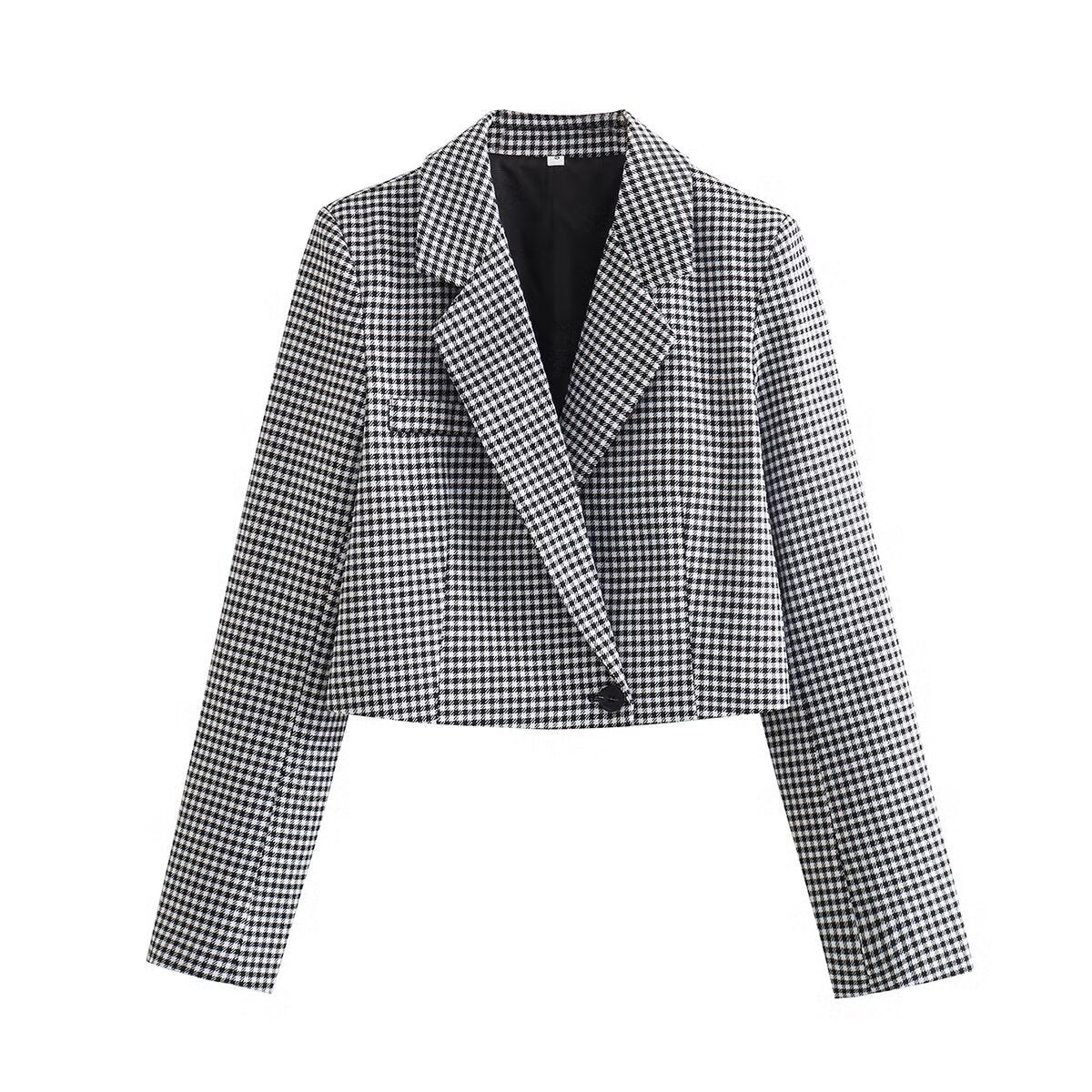 Women's Short Plaid Suit Jacket + Skirt Set