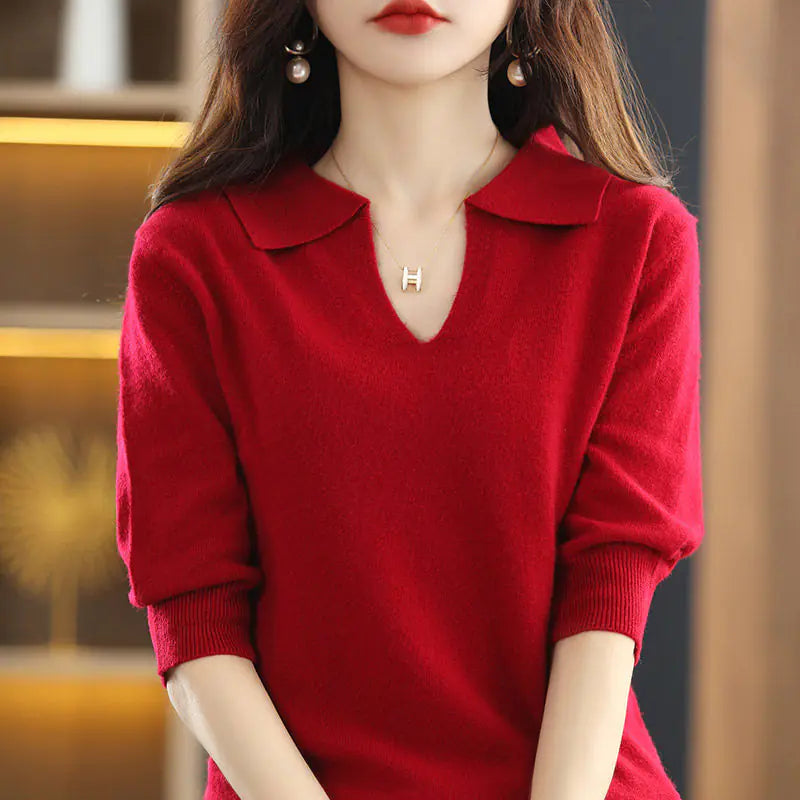 Women's V-Neck Solid Color Loose Sweater