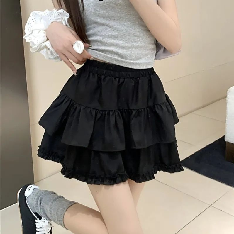 Puffy Cake Skirt Women's Sweet Ballet Style High Waist Slimming Ruffle Anti-peeking A-line Short Skirt