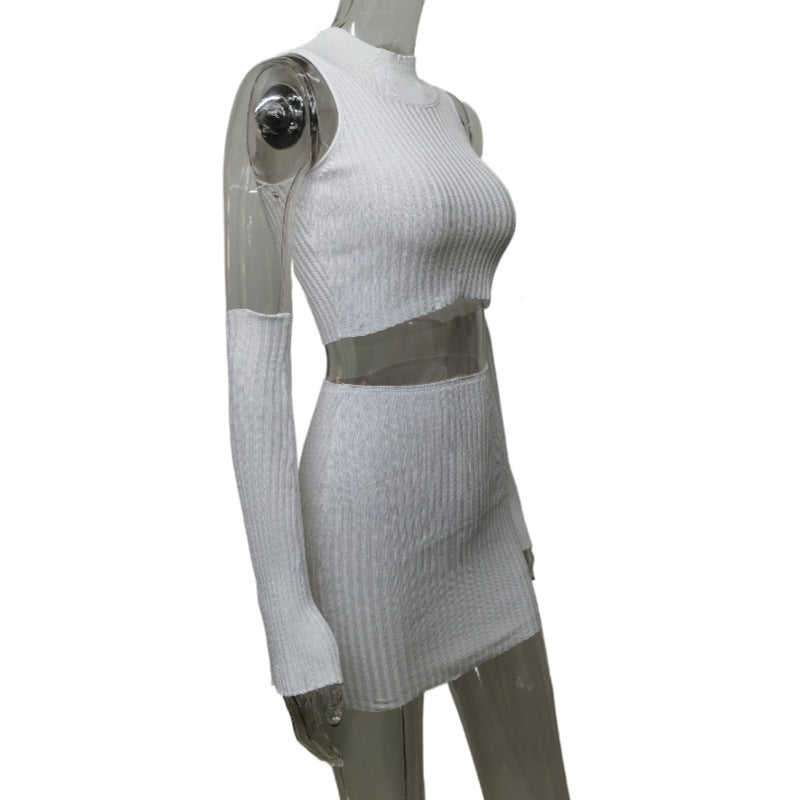 Women's Off-Navel Sleeveless Knit Bodycon Skirt Set