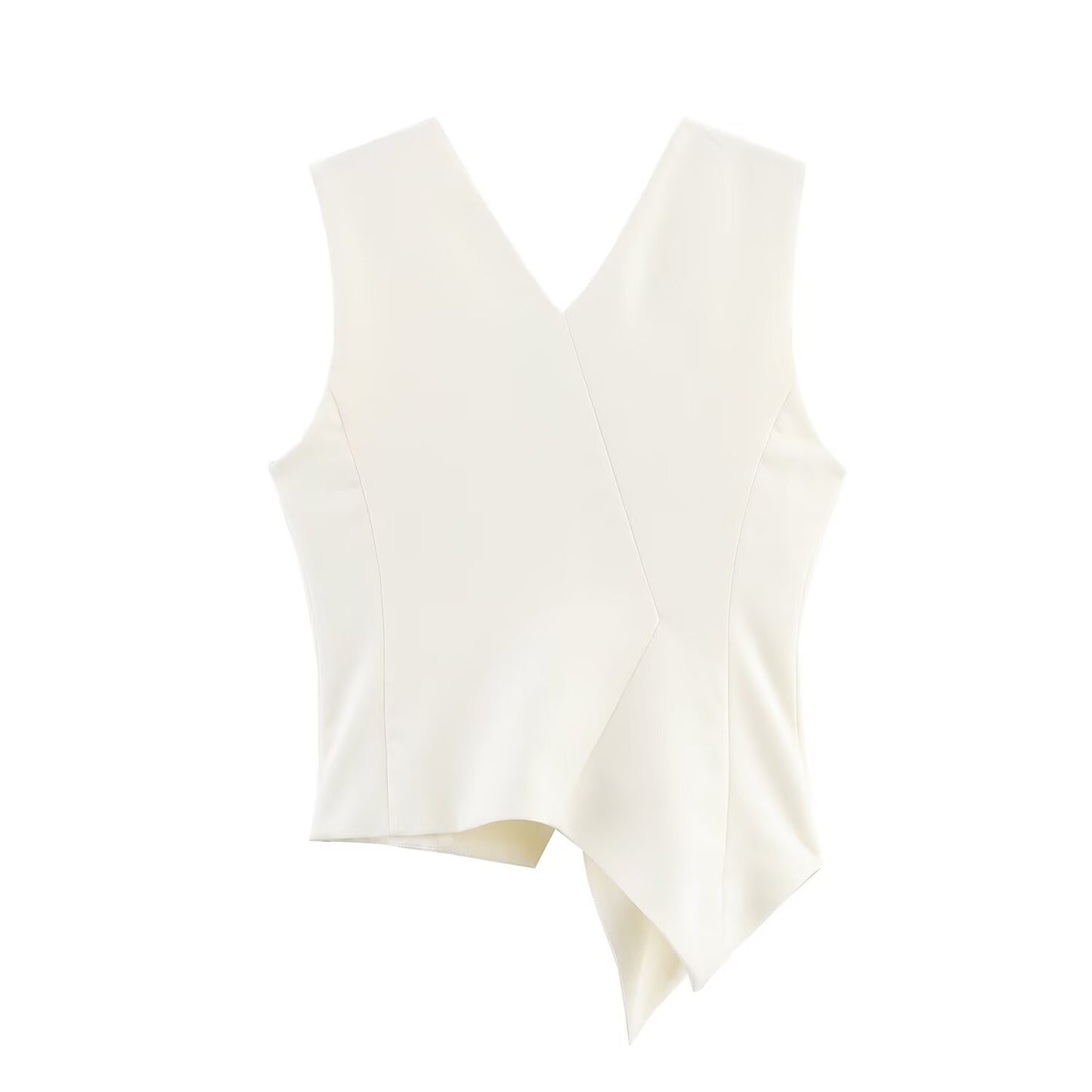 Asymmetric V-neck Sleeveless Crop Top + Low Waist Casual Long Pants