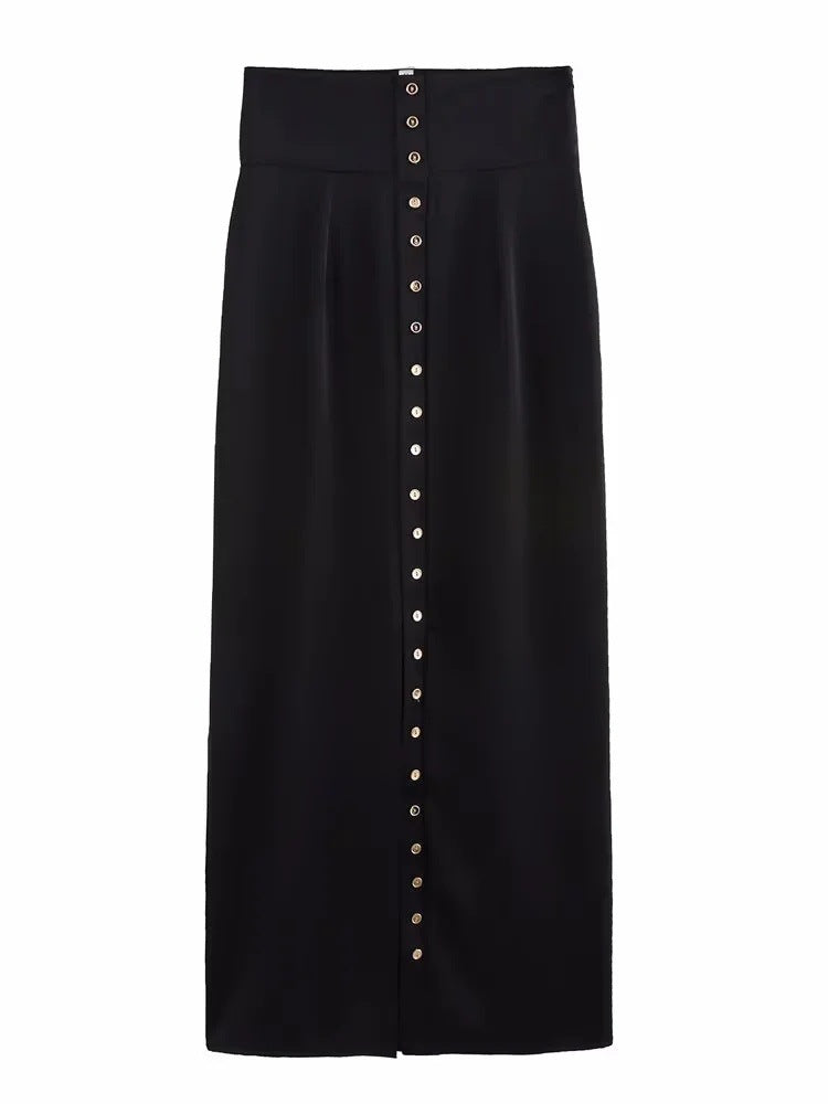 Women's Clothing Set - Off-the-Shoulder Sleeveless Top + Buttoned Skirt