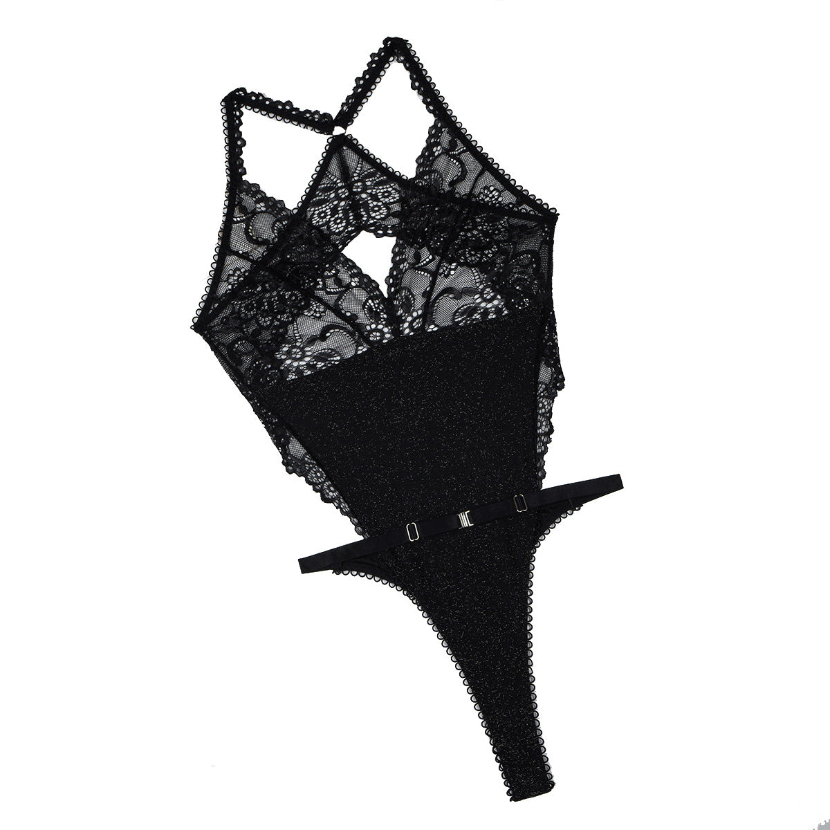 Lace patchwork cross back sexy see through jumpsuit