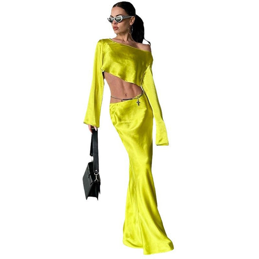 Women's  Sexy Fitted Crop Top Pure Color Elegant Skirt Set
